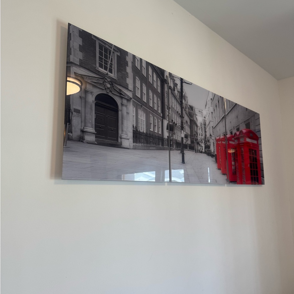 Modern Urban Wall Art with Red Accents